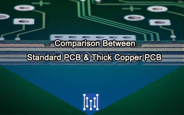 Comparison of standard PCB vs. heavy copper PCB with thicker copper traces