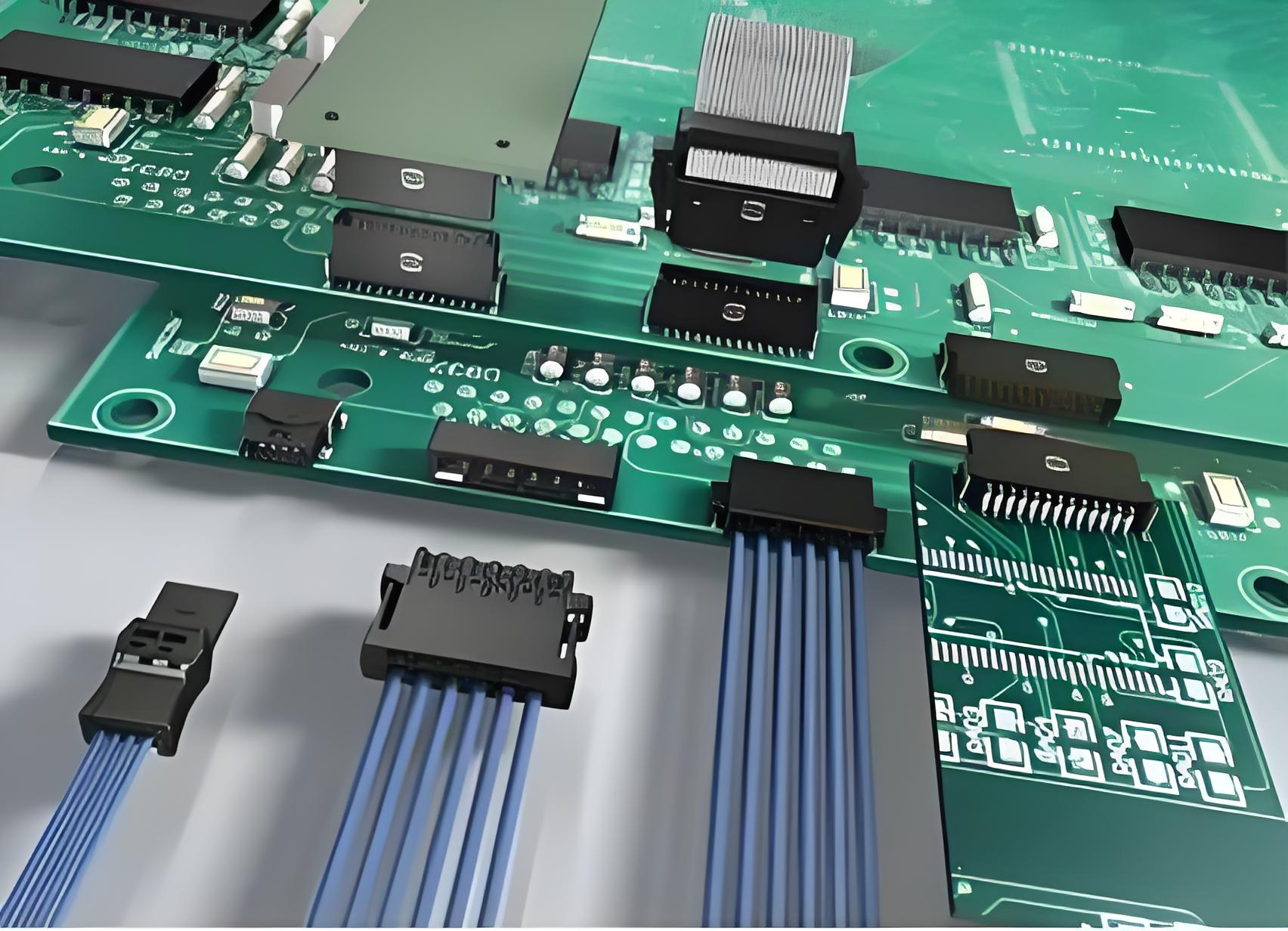 Cross-section of PCB edge connector mating with socket