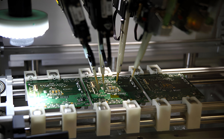 Bare PCB undergoing testing to ensure quality before assembly