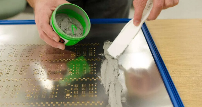 “Using stencils to apply solder paste in PCB assembly.”