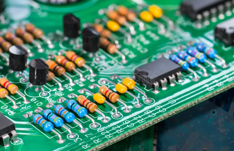 Close-up view of an ECU PCB with soldered components