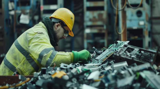 Safe handling of e-waste for PCB recycling.