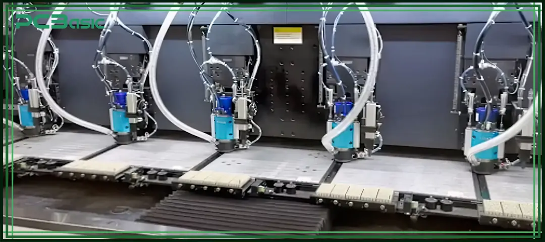 CNC machine performing via stub removal process in PCB manufacturing