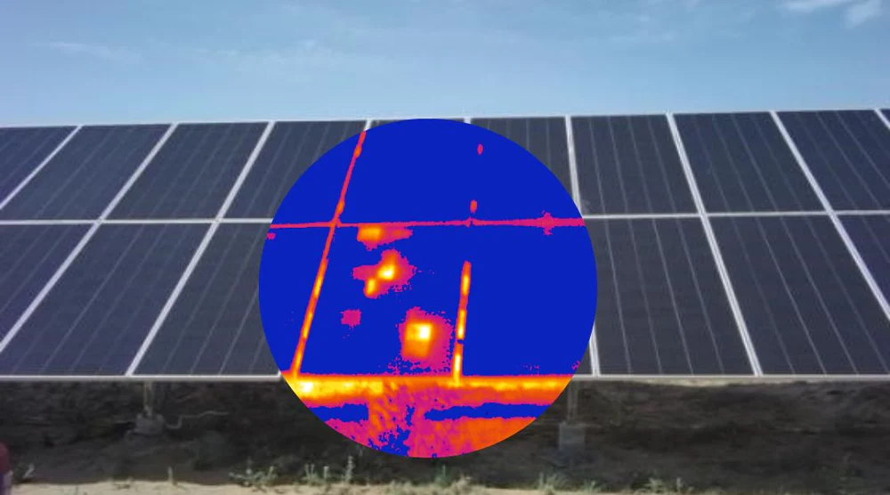 Thermal image of solar PCB showing overheating areas