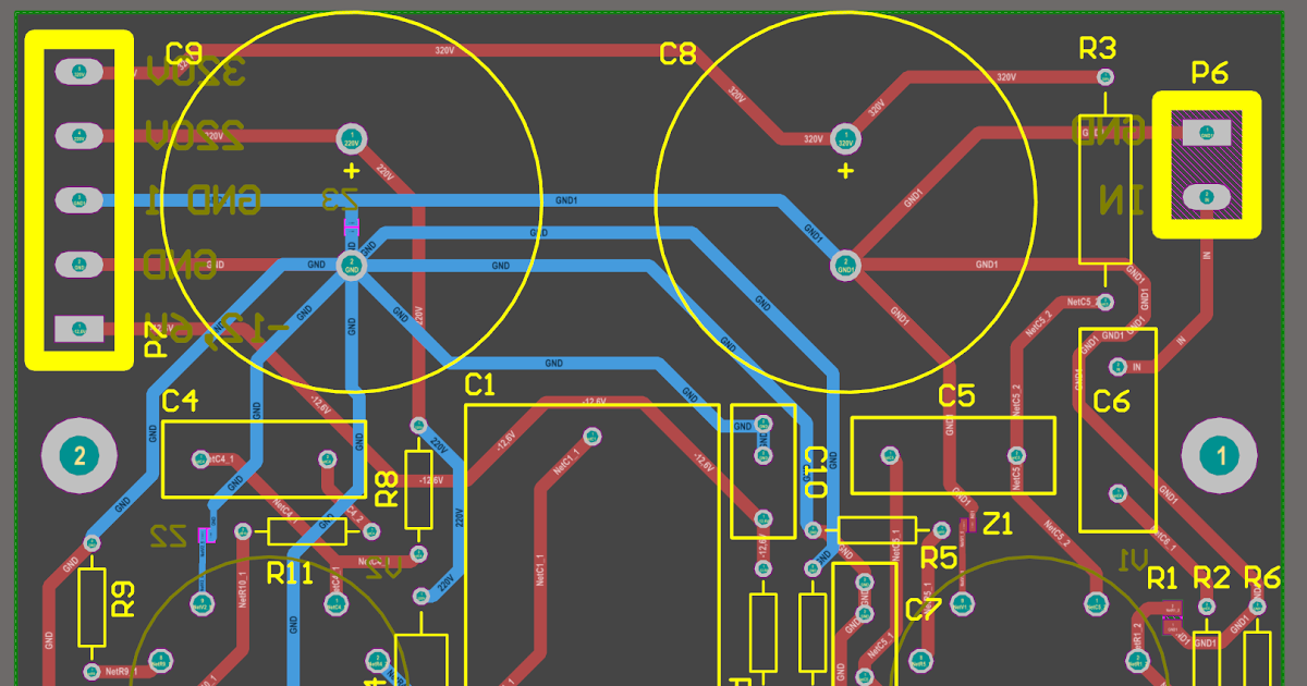 PCB layout showing separation of analog and digital ground planes for noise reduction