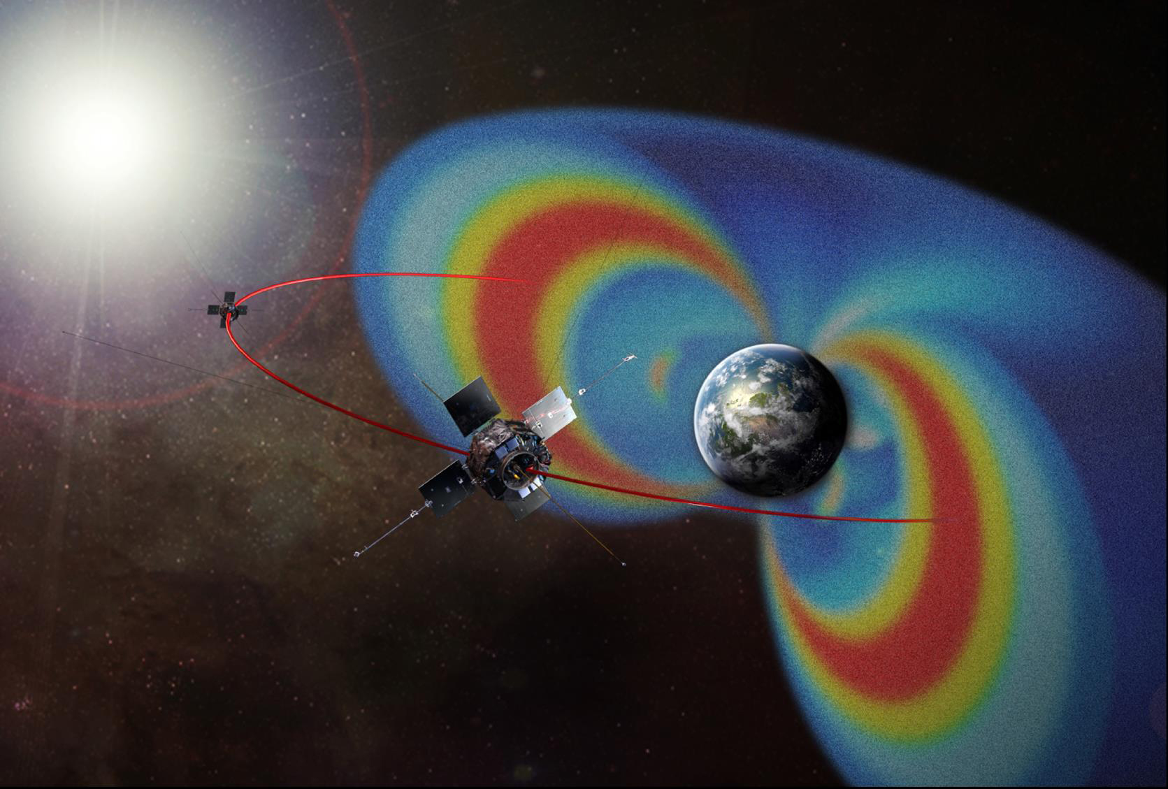Satellite in orbit exposed to space radiation belts