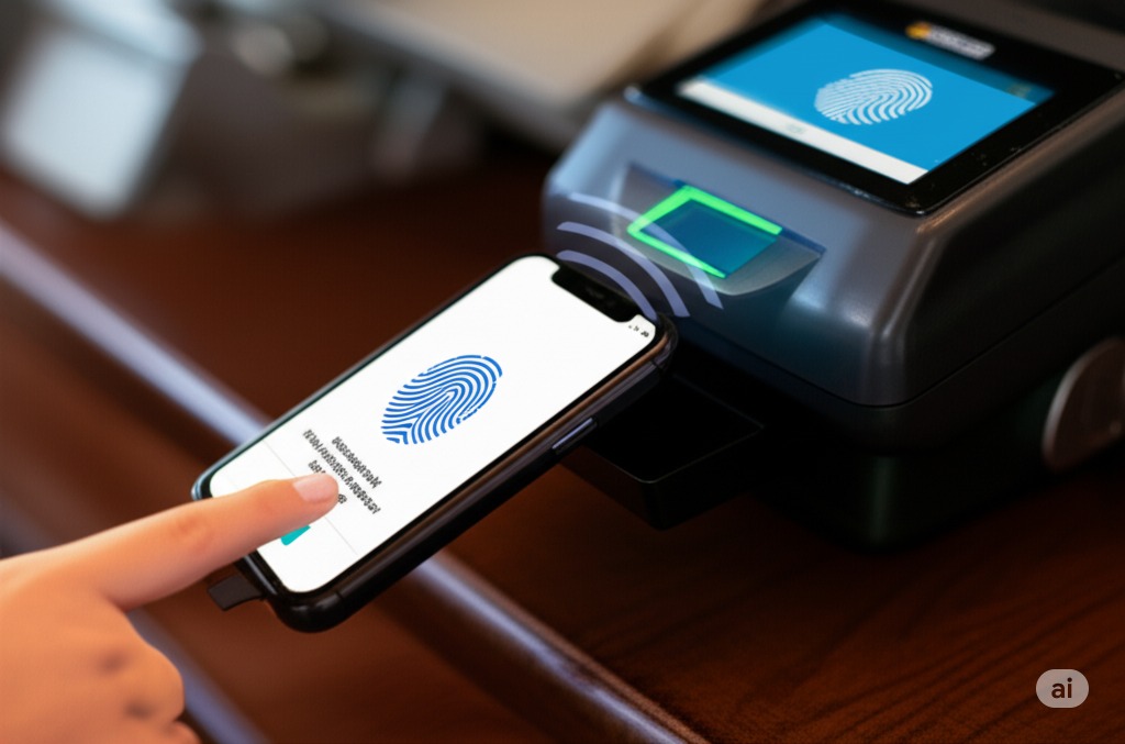 POS terminal with fingerprint scanner for biometric security in retail