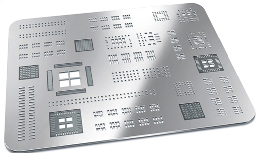 Laser cut stencil for double-sided PCB with precise apertures