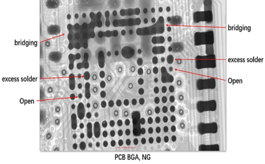 X-ray inspection revealing hidden defect in BGA component on PCB