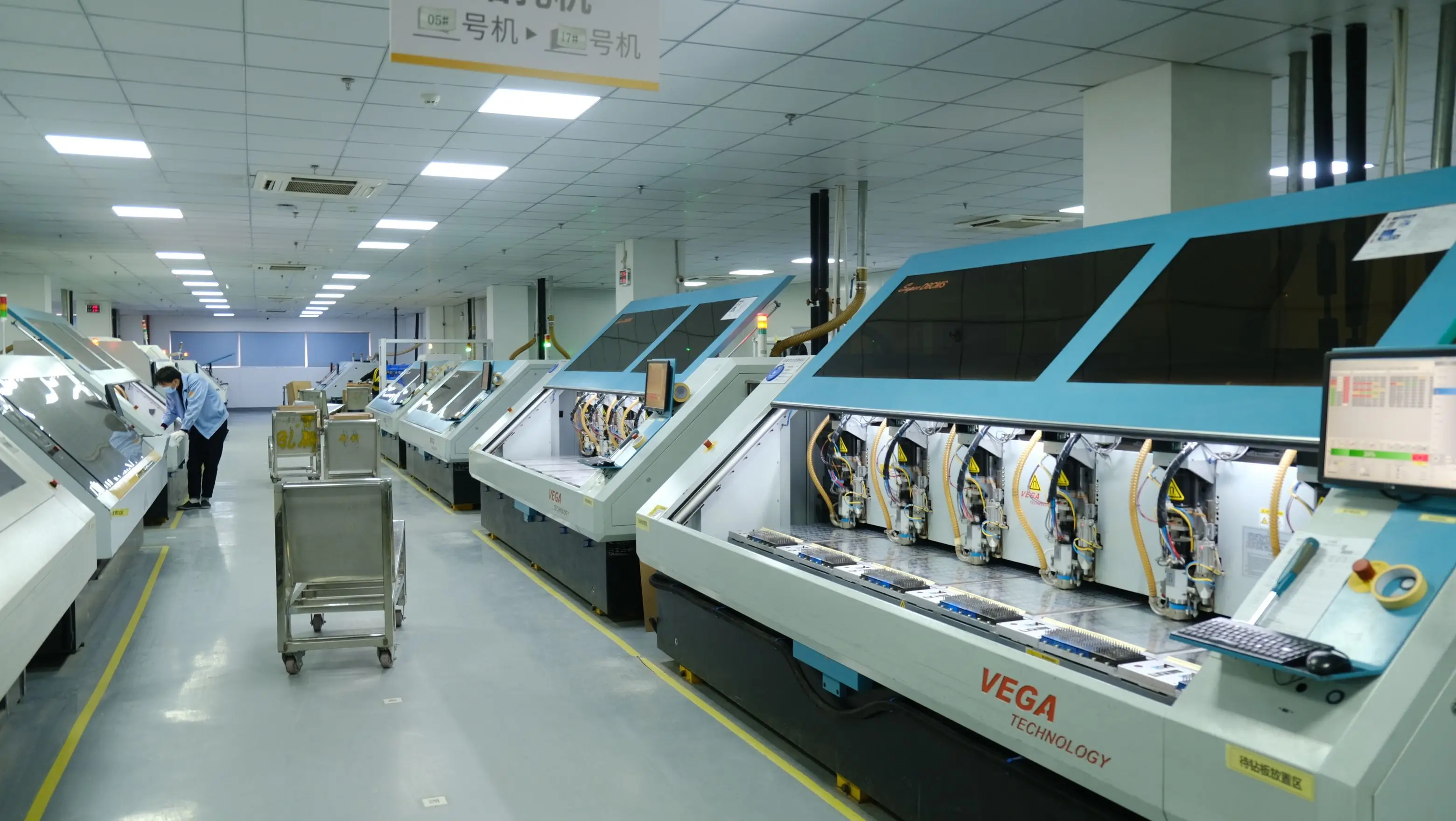 PCB manufacturing line processing panels of varying thickness