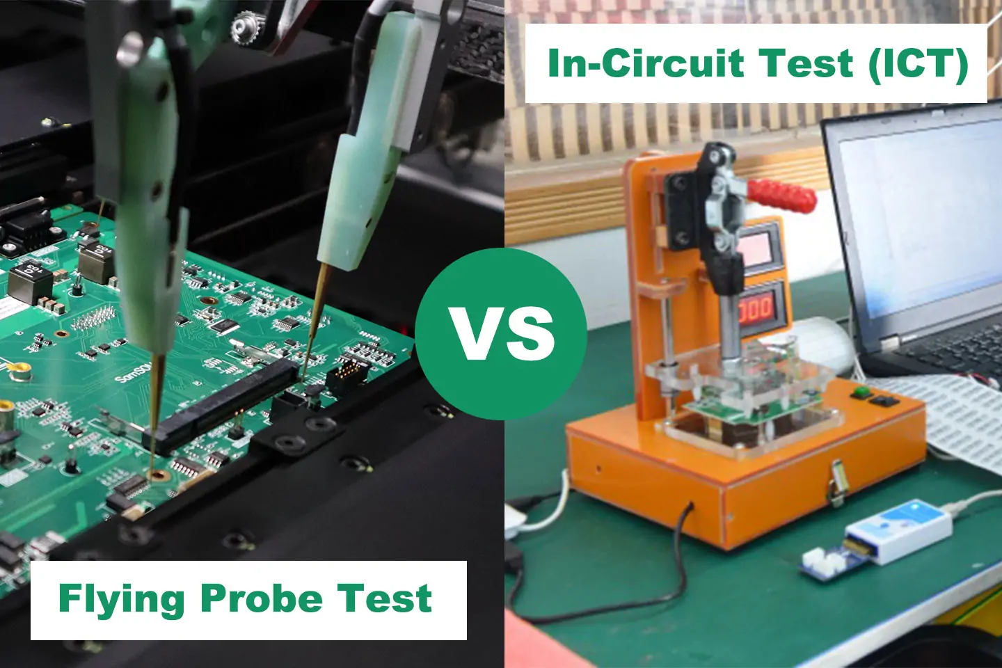 Cost comparison of flying probe testing vs. ICT for low volume PCB production.