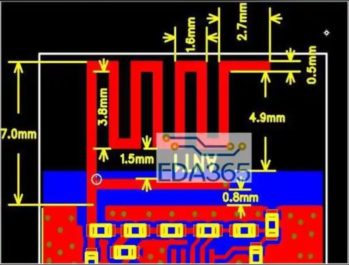 IoT PCB layout with embedded antenna for wireless connectivity.