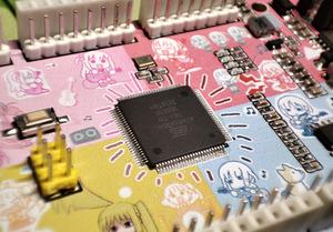 Homemade PCB with colored silkscreen on bottom layer for a unique look