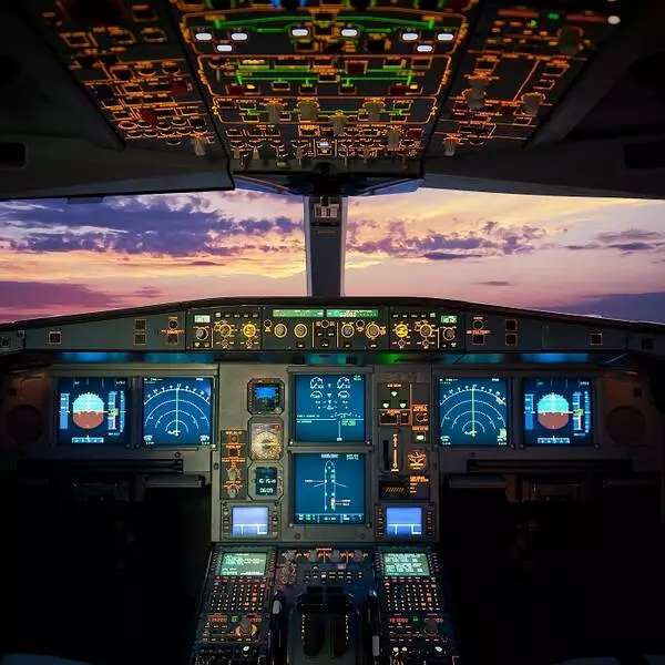 Modern aircraft cockpit with digital displays powered by reliable PCBs