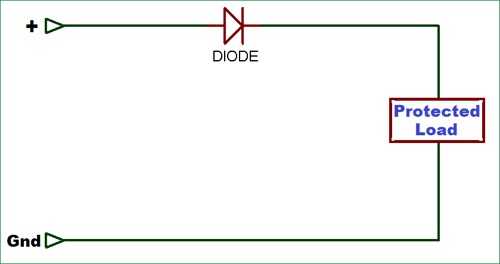 Circuit diagram with reverse polarity protection diode.
