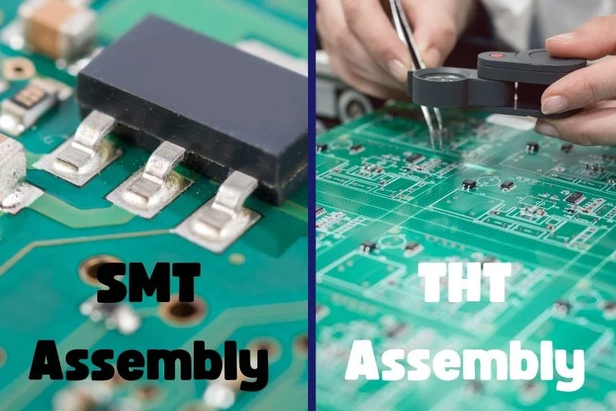 Technician performing PCB prototyping assembly with SMT equipment