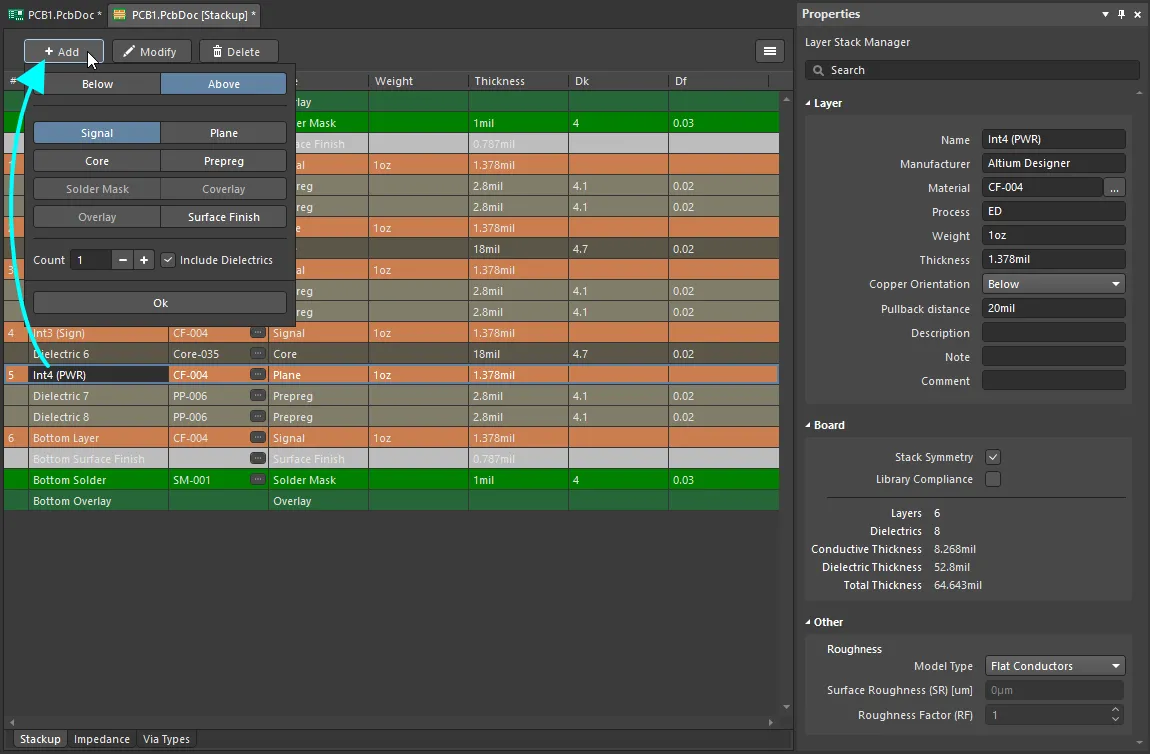 Altium Designer interface showing new 6-layer PCB project setup.