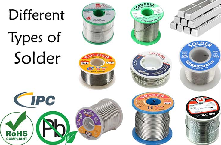 Various solder types for hand soldering in electronics
