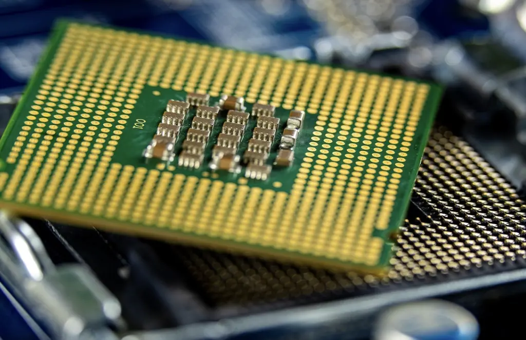 Close-up of BGA component with solder balls on a high-density PCB.