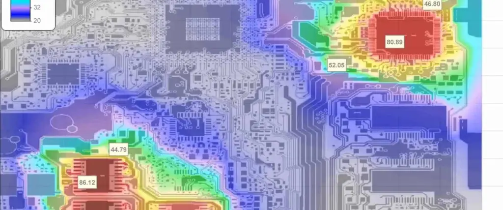 Thermal imaging of LED PCB with optimized thermal PCB solder mask