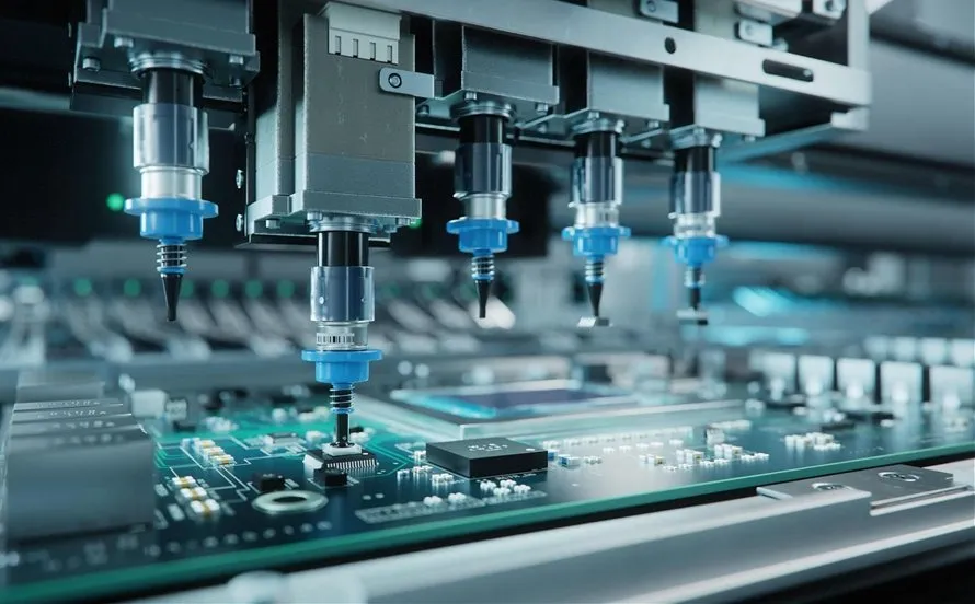 Advanced PCB manufacturing facility with high-speed SMT equipment.
