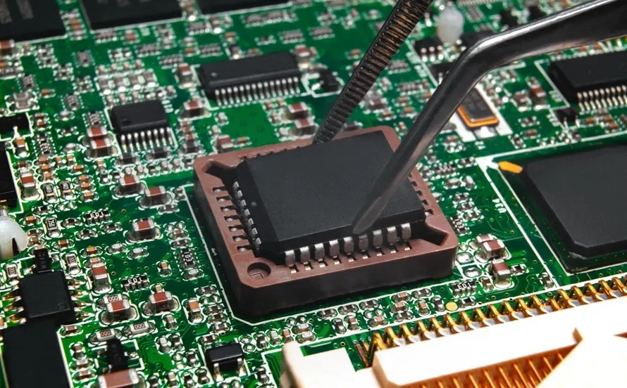 Circuit board with components placed correctly before soldering