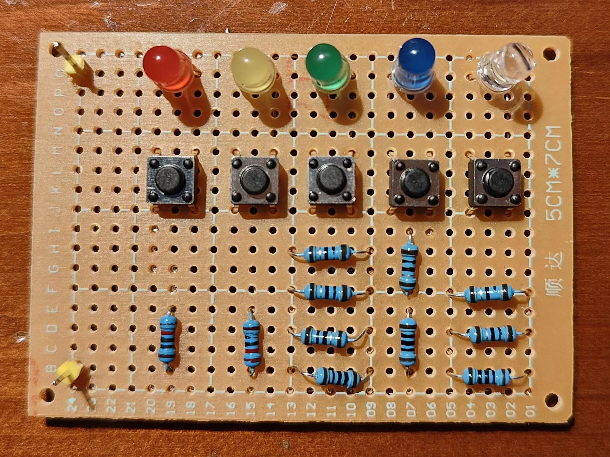 Completed simple LED circuit for DIY electronics project.