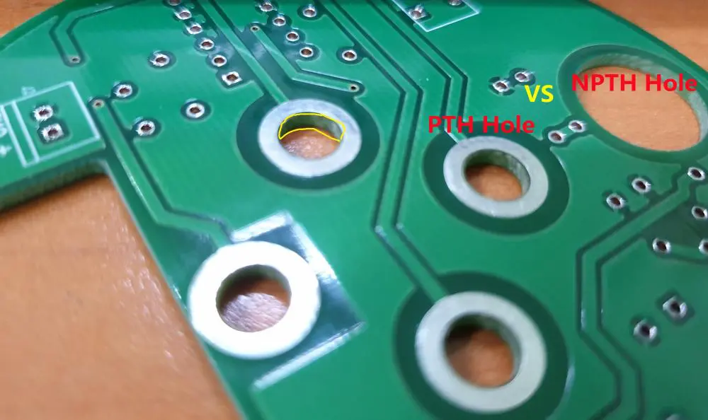 Cross-section of PCB showing NPTH and PTH differences