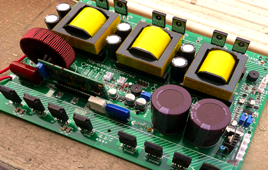 Industrial PCB featuring through-hole components for high-power applications