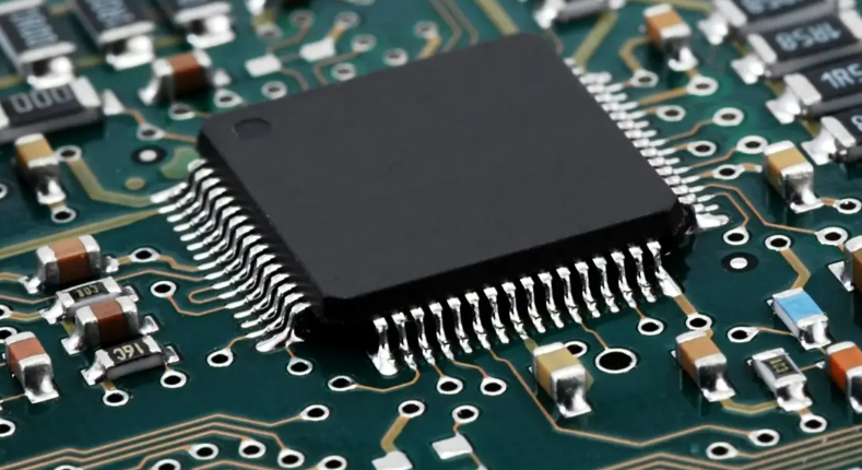 Critical PCB assembly components including microcontrollers and capacitors