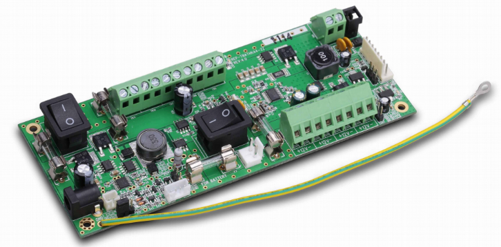 Mixed technologies PCB with SMT and thru-hole components.