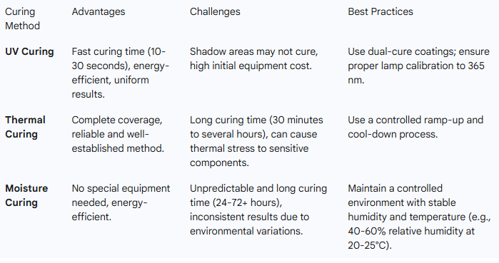 Comparison of conformal coating curing methods for PCBs