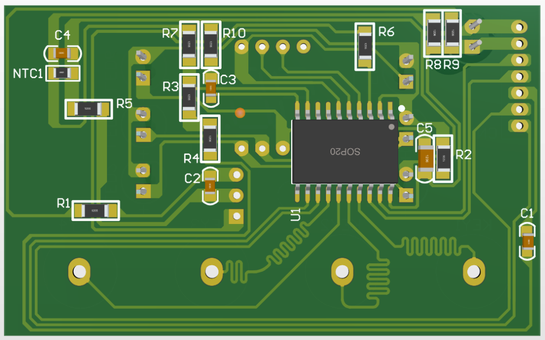 PCB layout for the HS16F3612-based heater controller
