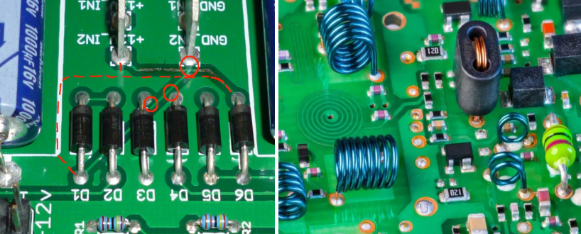 Comparison of poor vs. optimal PCB component placement for noise reduction.