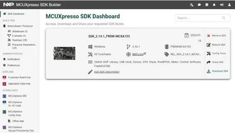 MCUXpresso SDK Builder for MCX