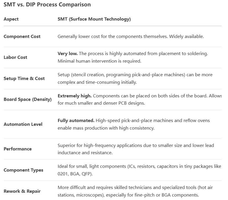 Cost Factors Comparison for SMT and Through-Hole PCB Assembly
