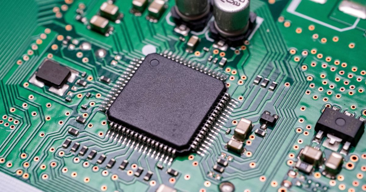 Detailed view of a printed circuit board showing electronic components.