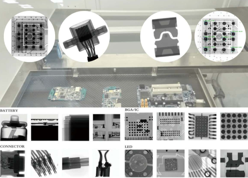 Surface Mount Technology PCB under X-ray inspection for functional testing.