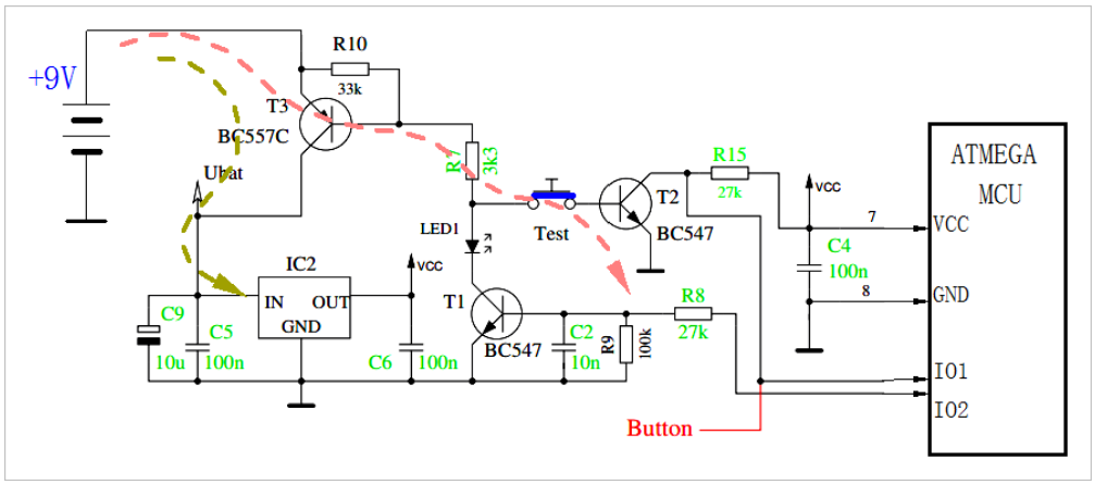 Pressing TEST to start the circuit