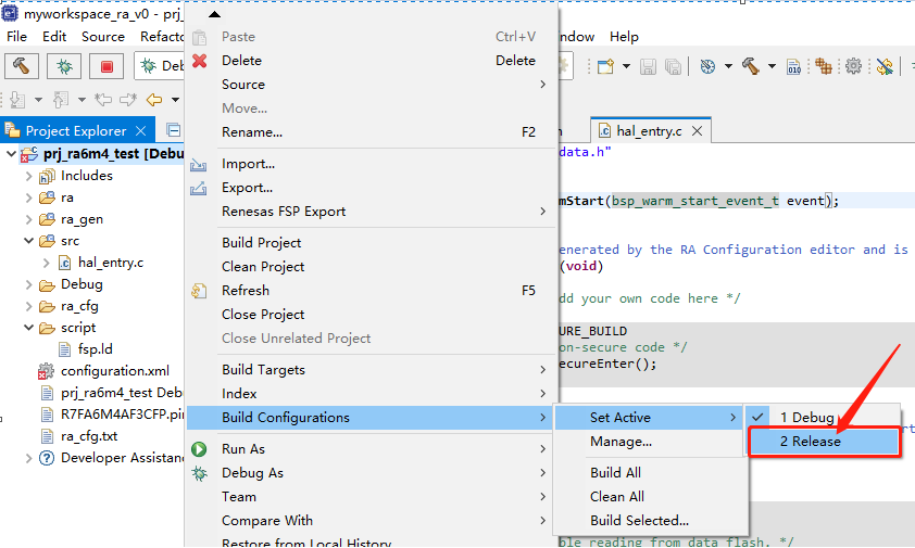 Switching to release configuration in e2 studio