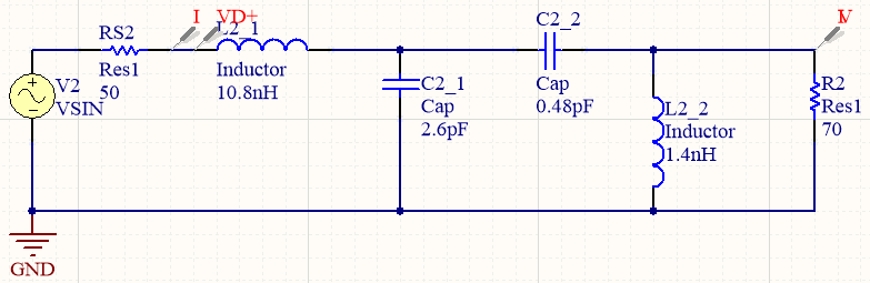 PCB antenna impedance matching network diagram.