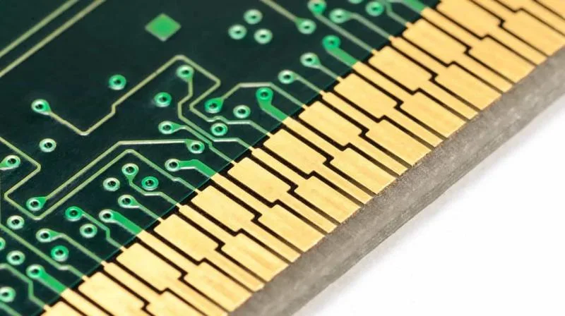 Gold fingers on PCB edge connector for reliable connections.