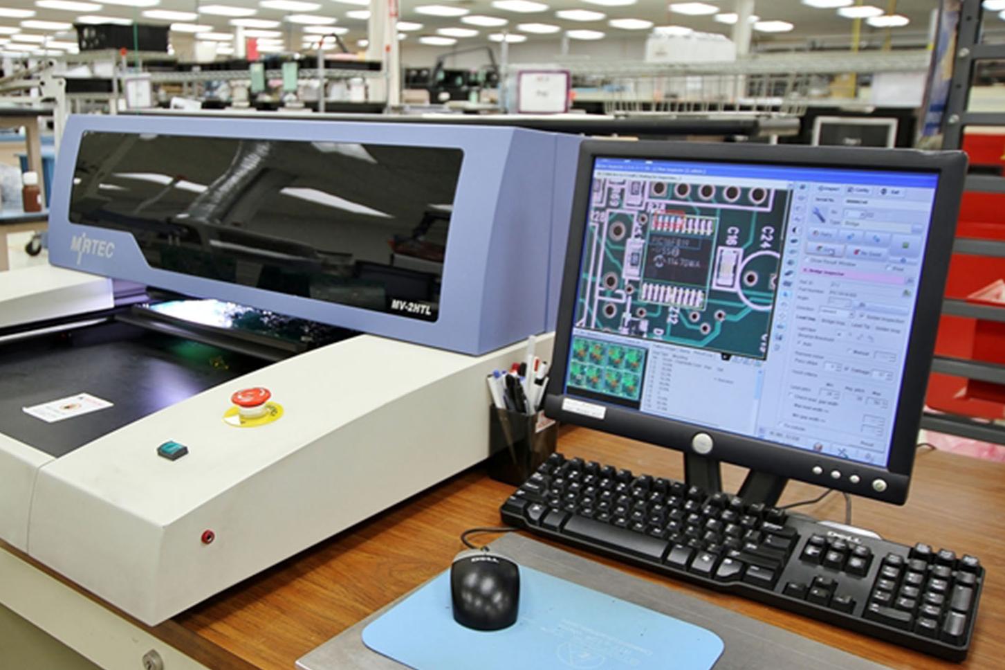 Automated optical inspection of PCB for assembly defects.