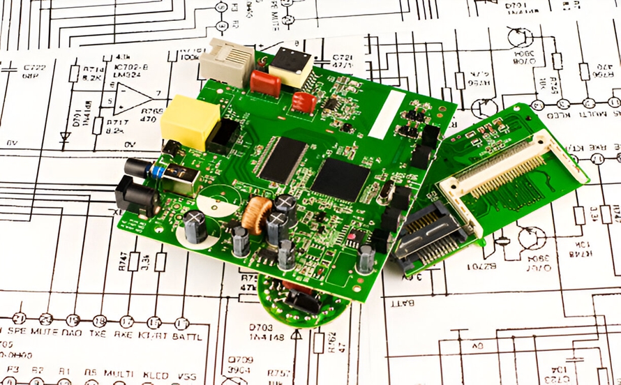 Simple PCB design with labeled components for beginners.