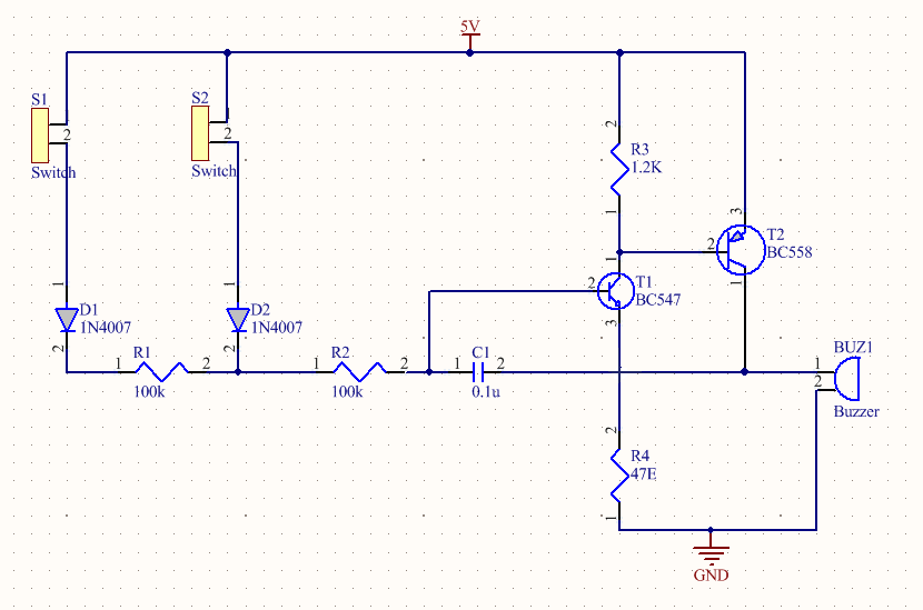Basic PCB schematic example for beginners.