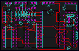 PCB layout design with components and traces for newbies.
