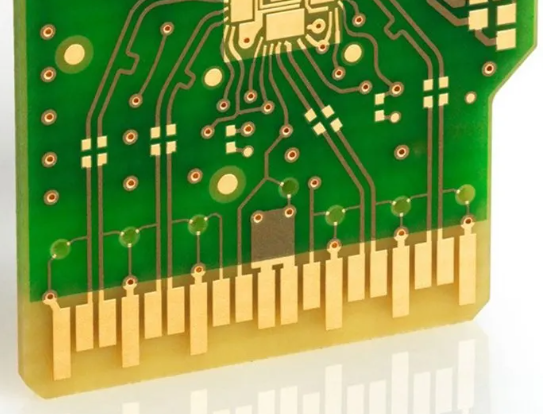 Close-up of PCB gold fingers used in military applications.