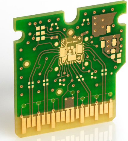 Close-up of PCB gold fingers with hard gold plating on edge connectors