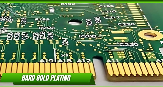Cross-section of PCB gold finger with hard gold plating over nickel