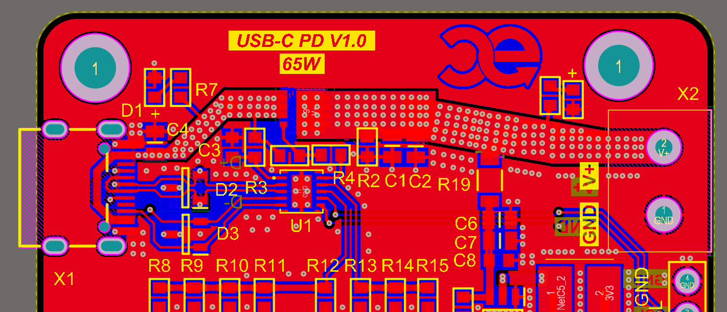 PCB layout with ground planes and trace spacing for improved signal integrity.